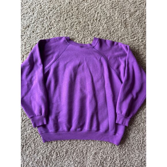 Vintage Blank Hanes USA Made Purple XL Raglan Crewneck Sweatshirt - Picture 4 of 7